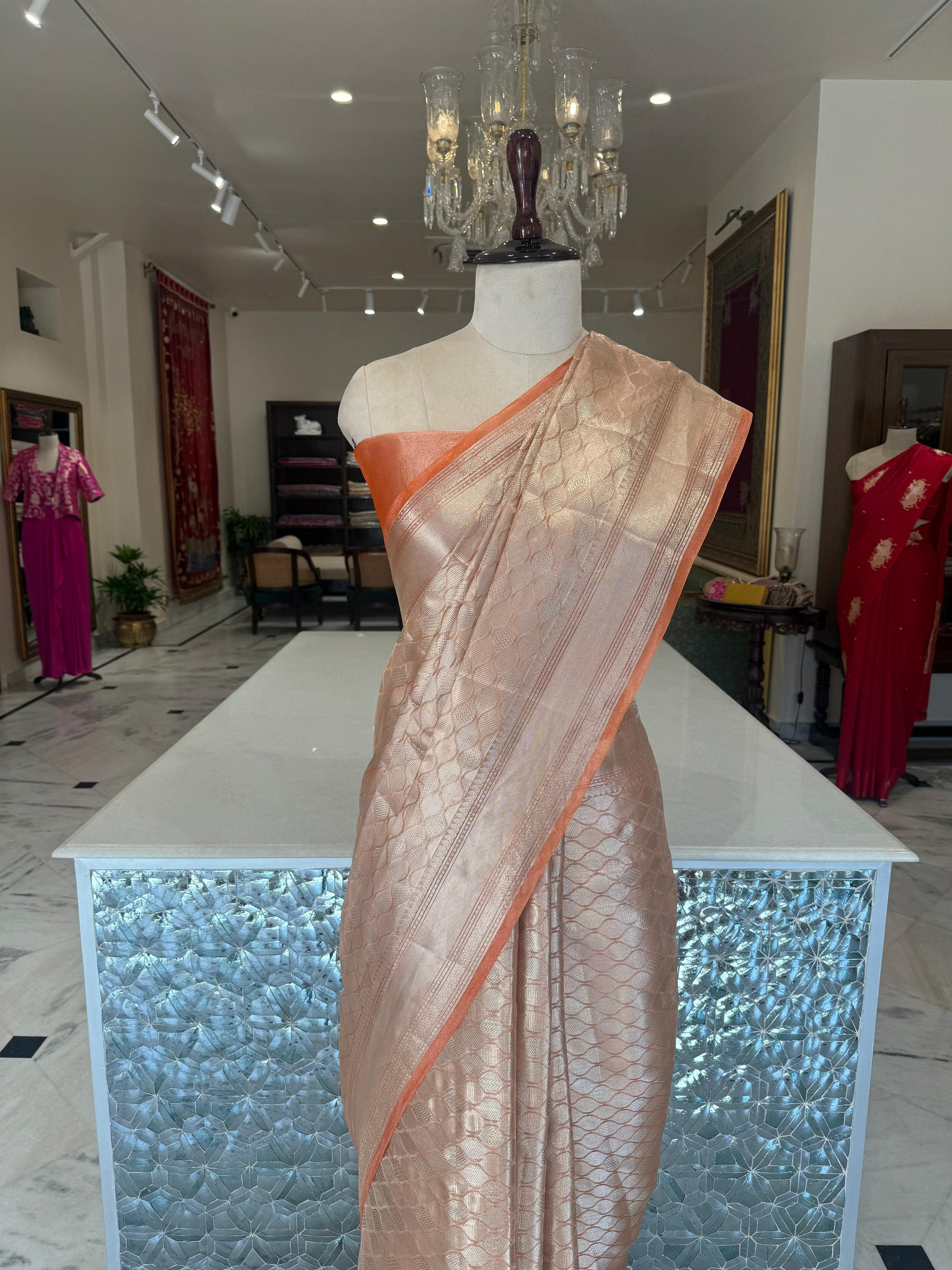 Orange Handwoven Banarasi Tissue Silk Saree