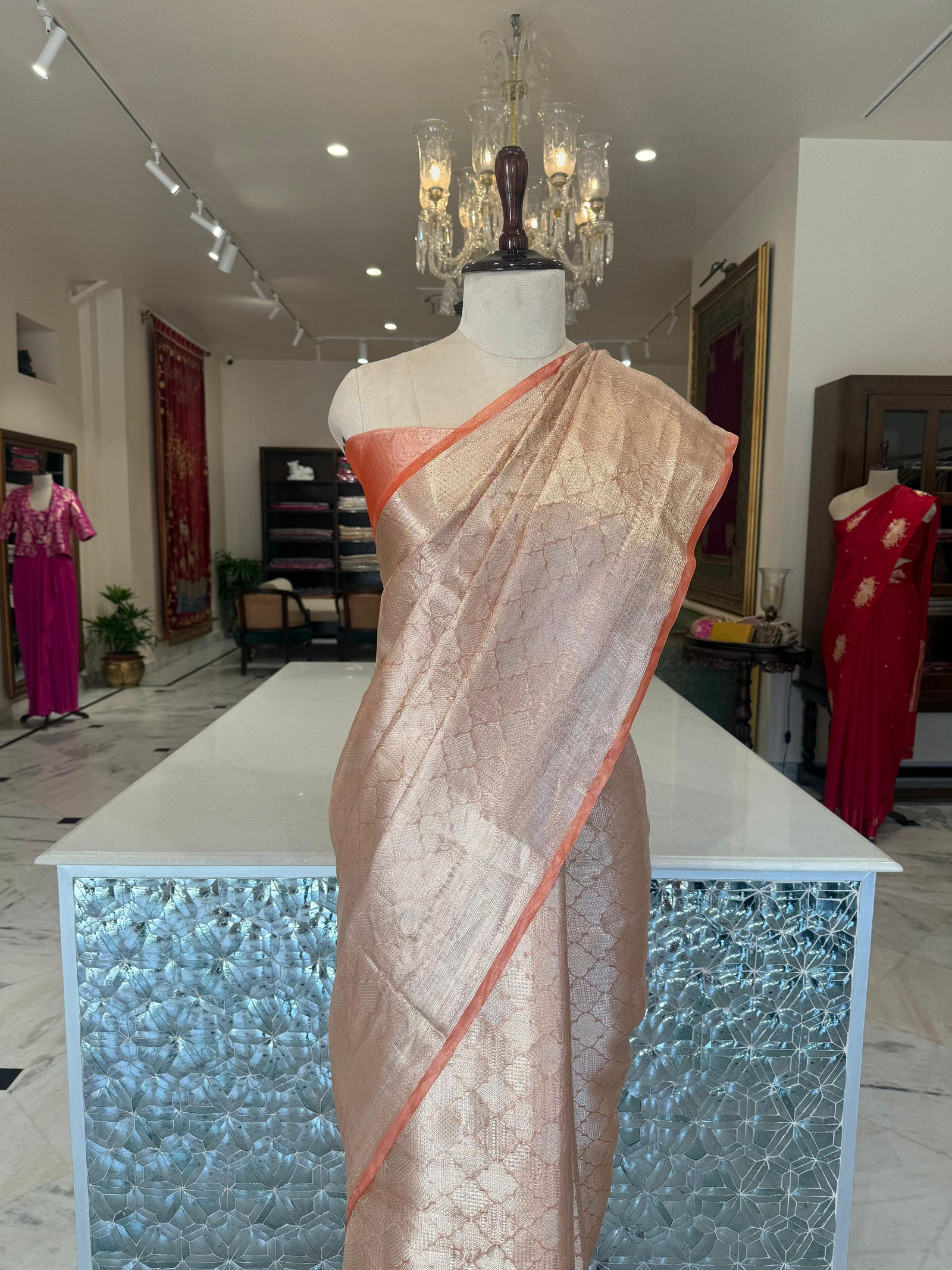 Orange Handwoven Banarasi Tissue Silk Saree