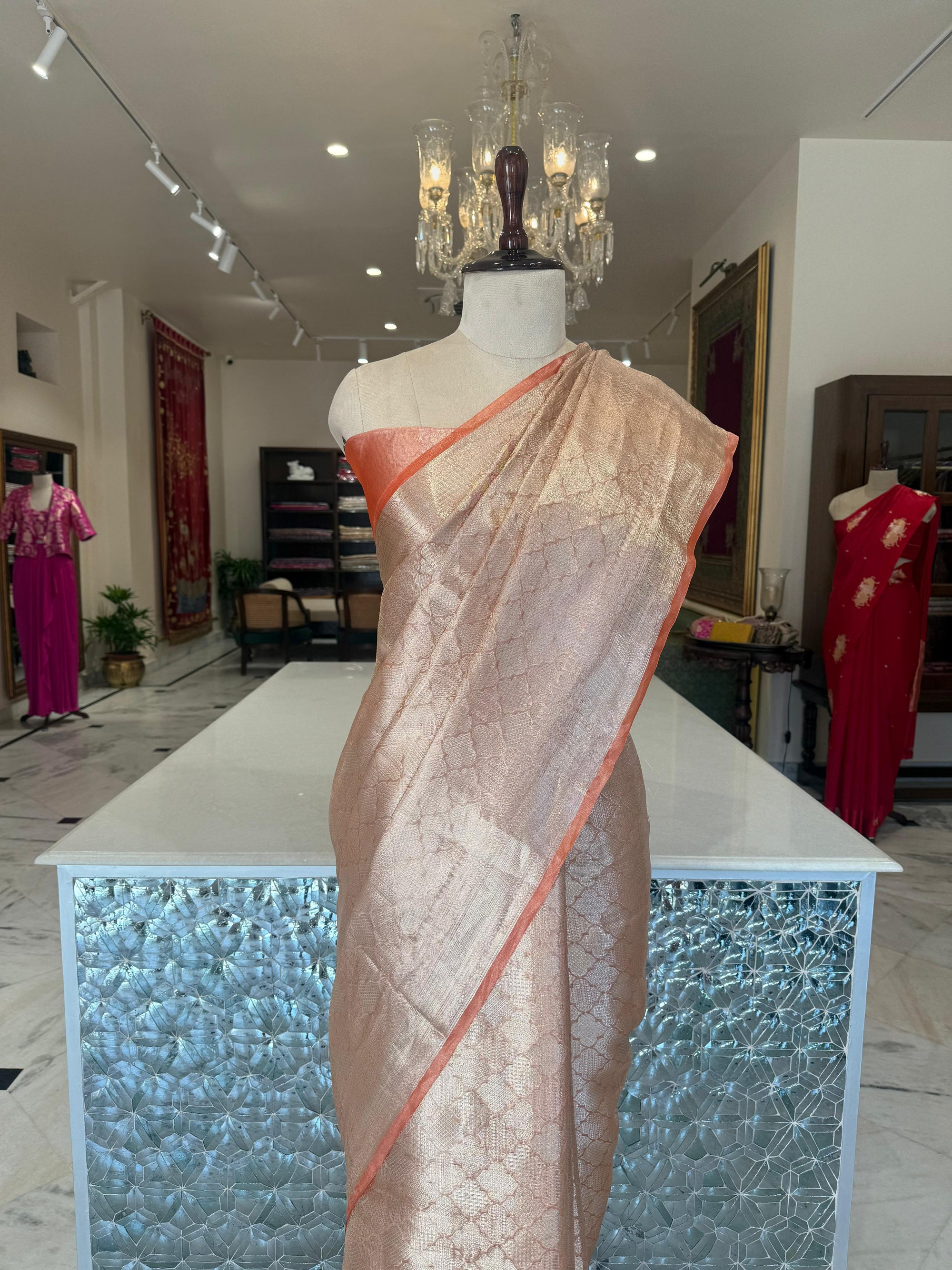 Orange Handwoven Banarasi Tissue Silk Saree