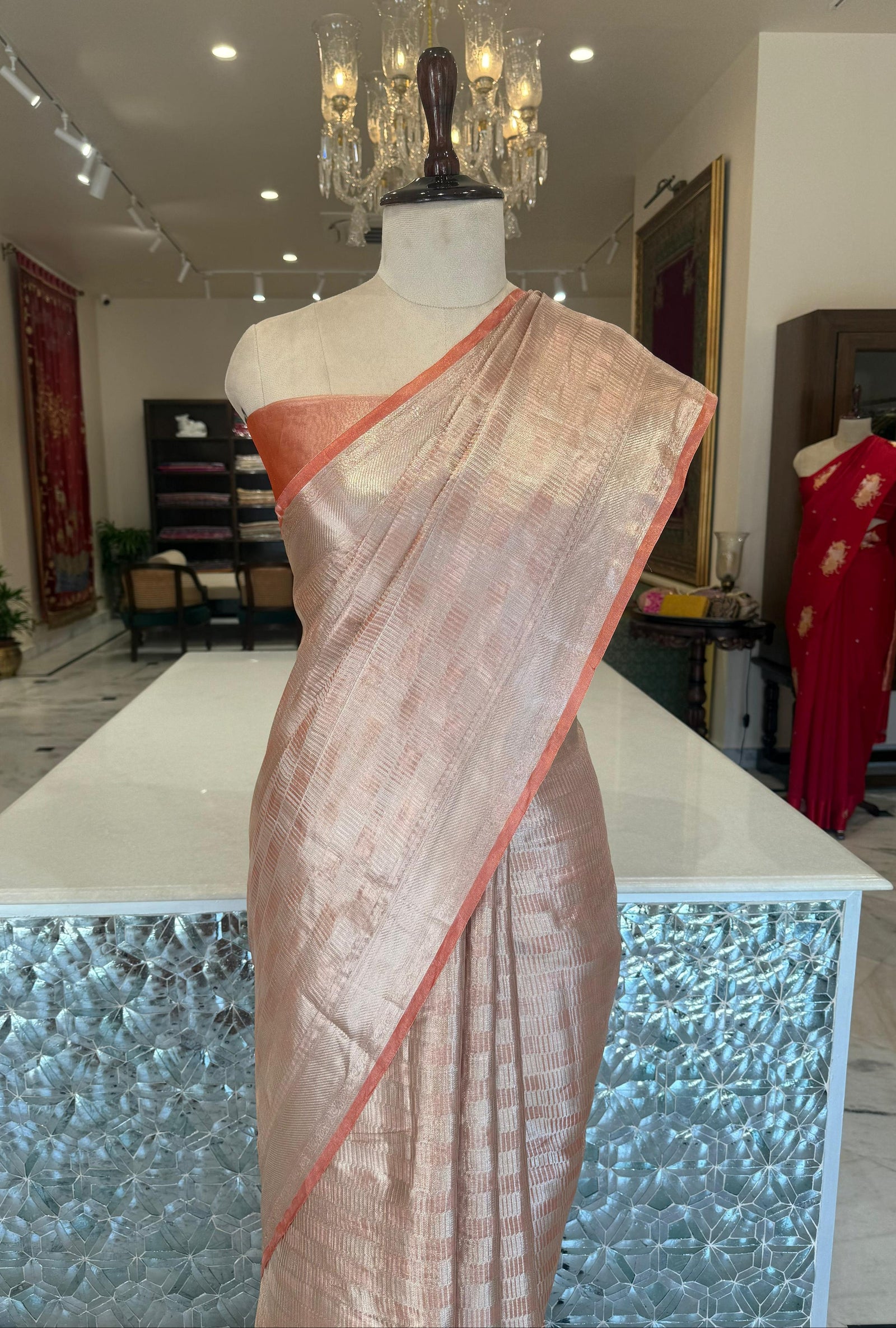 Orange Handwoven Banarasi Tissue Silk Saree