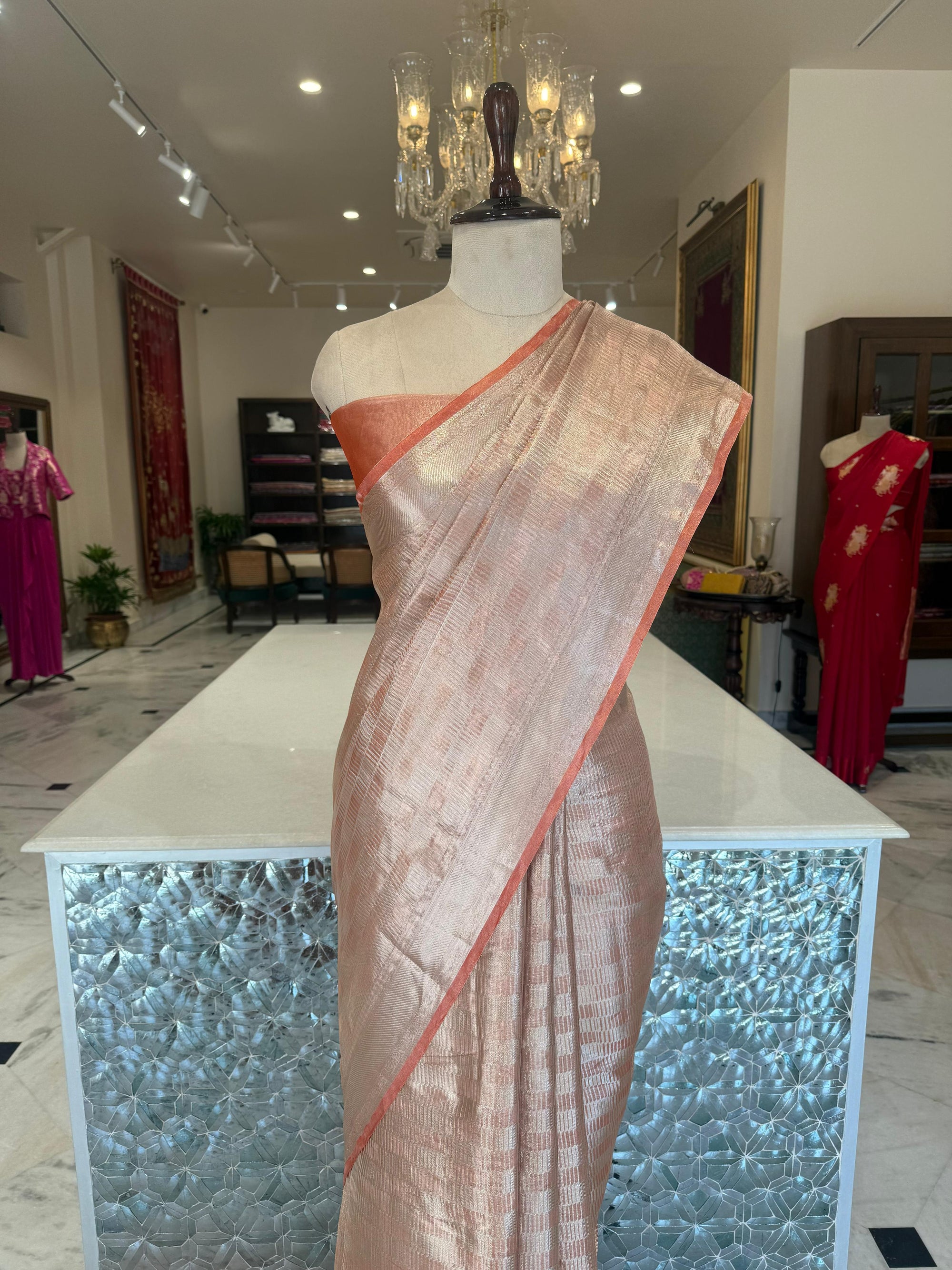Orange Handwoven Banarasi Tissue Silk Saree