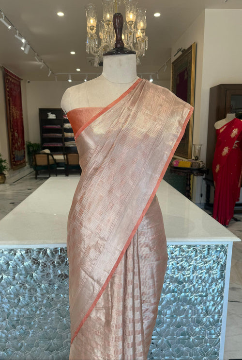 Orange Handwoven Banarasi Tissue Silk Saree
