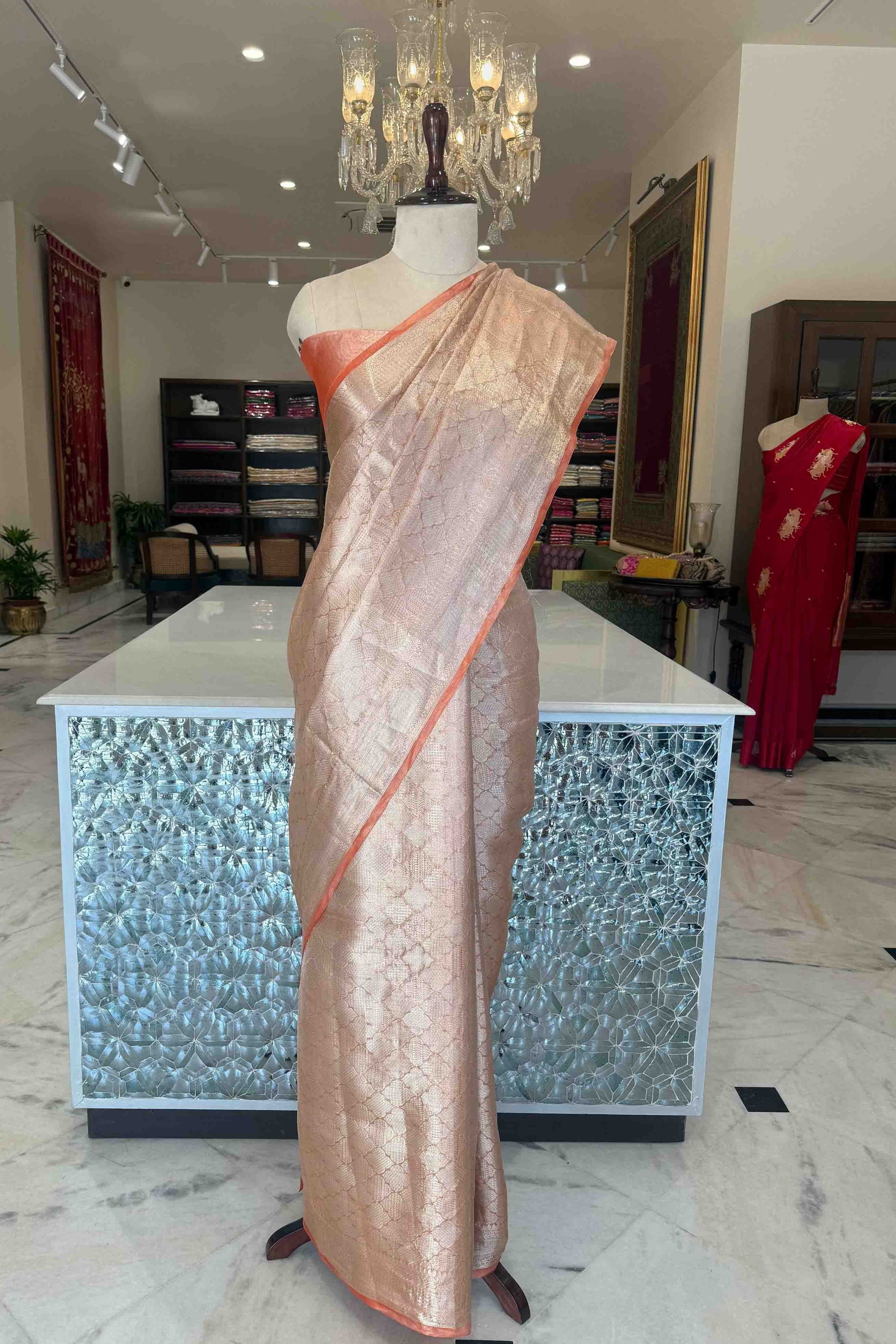 Orange Handwoven Banarasi Tissue Silk Saree