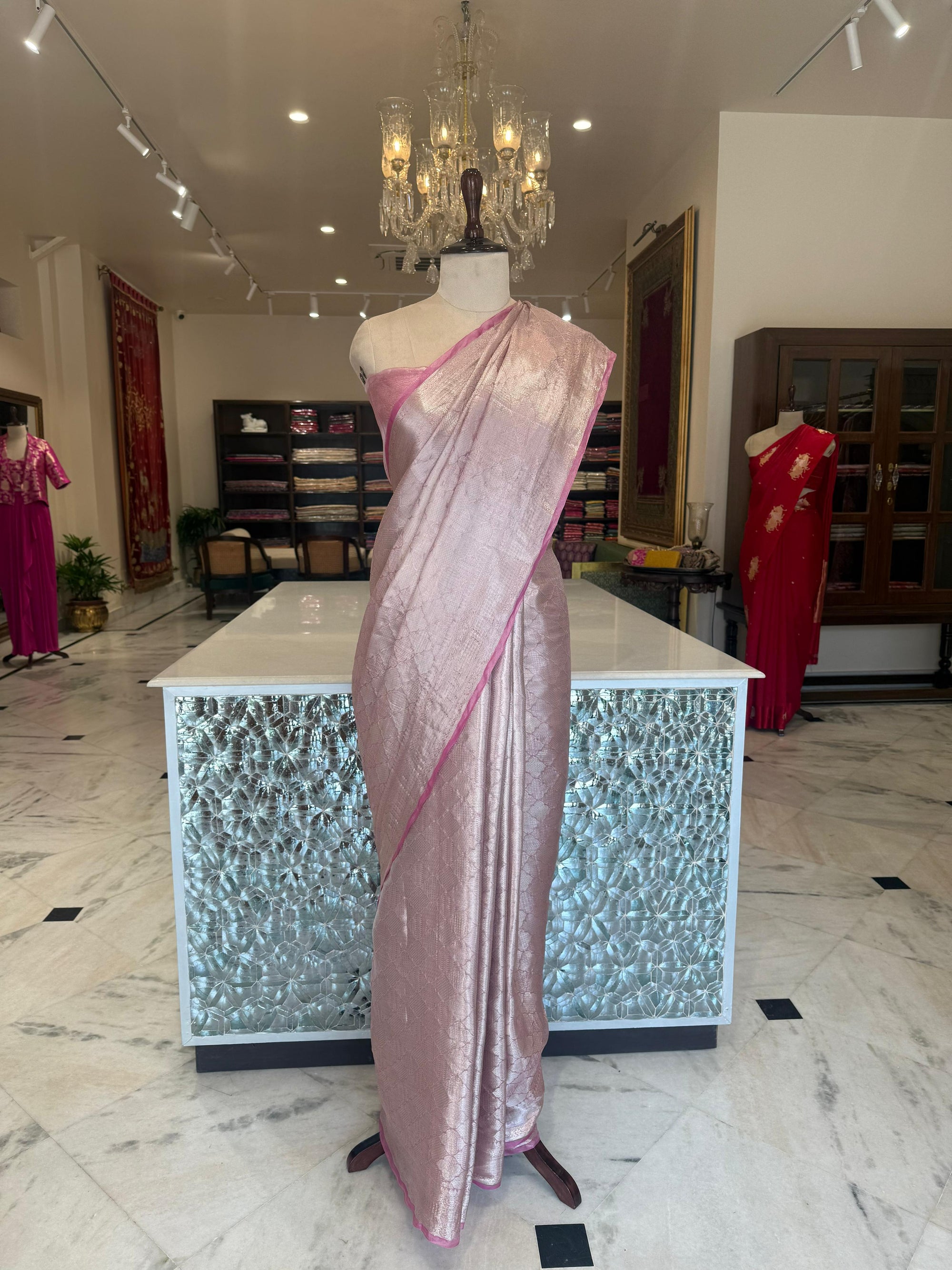 Pink Handwoven Banarasi Tissue Silk Saree