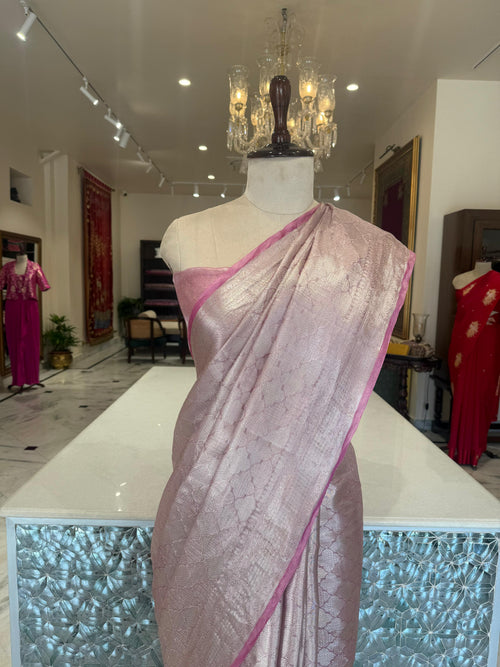 Pink Handwoven Banarasi Tissue Silk Saree