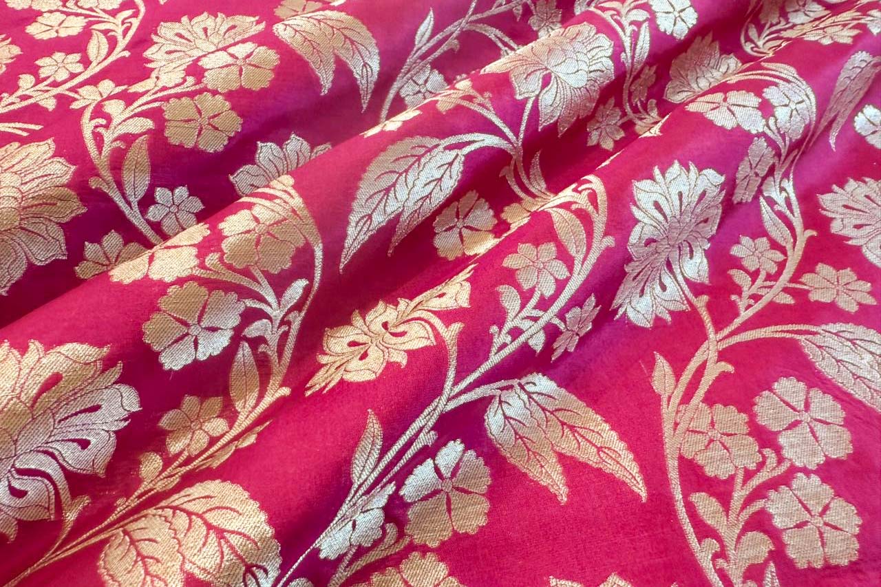 Deep Pink Handwoven Banarasi Silk Fabric
