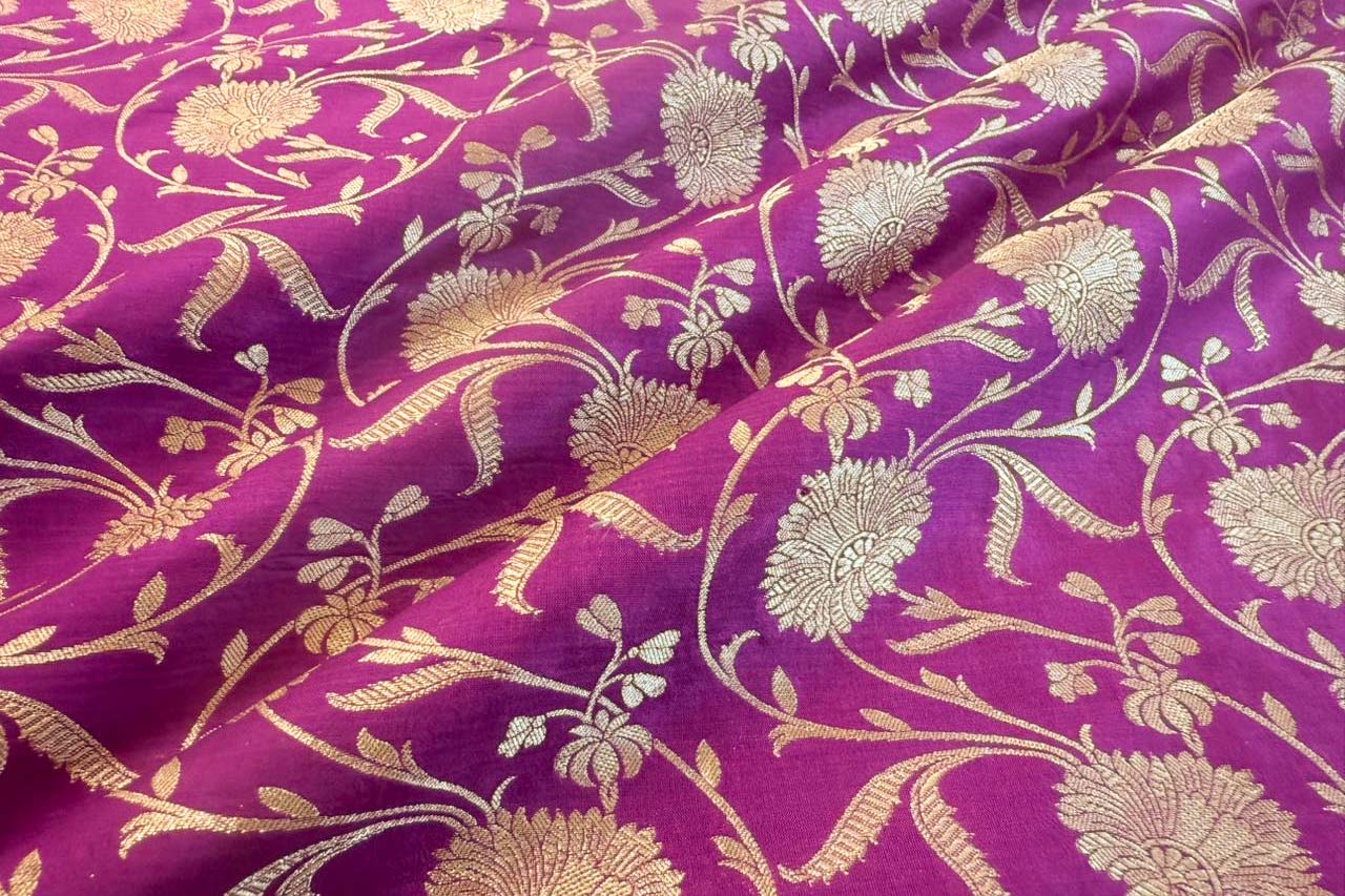 Magenta Pink Handwoven Banarasi Silk Fabric