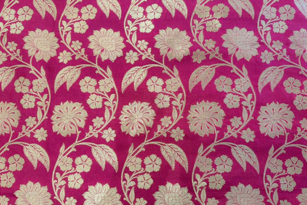 Deep Pink Handwoven Banarasi Silk Fabric