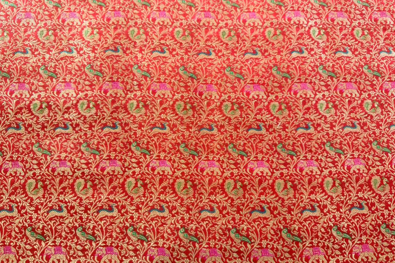 Red Handwoven Banarasi Silk Fabric