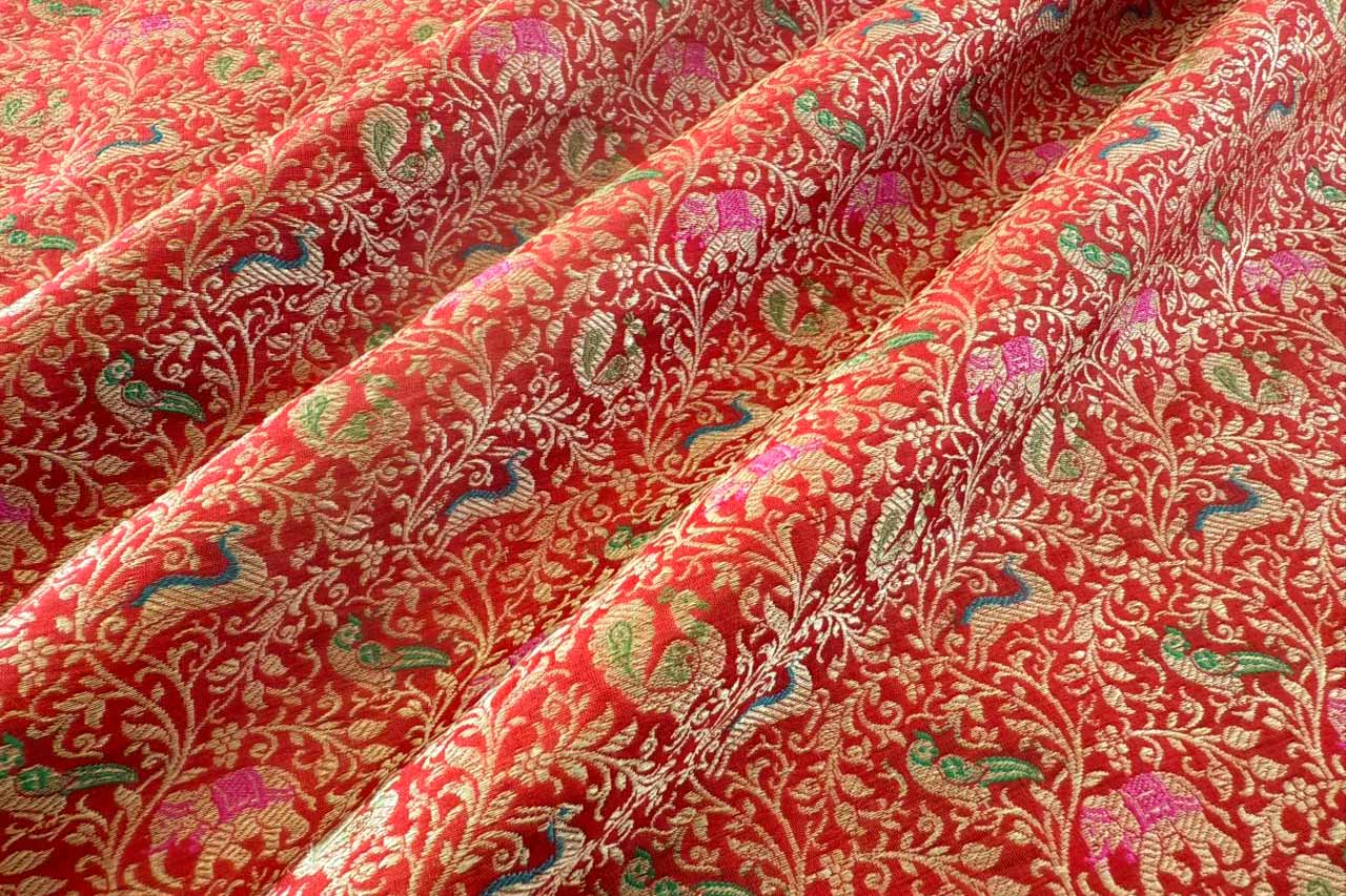 Red Handwoven Banarasi Silk Fabric
