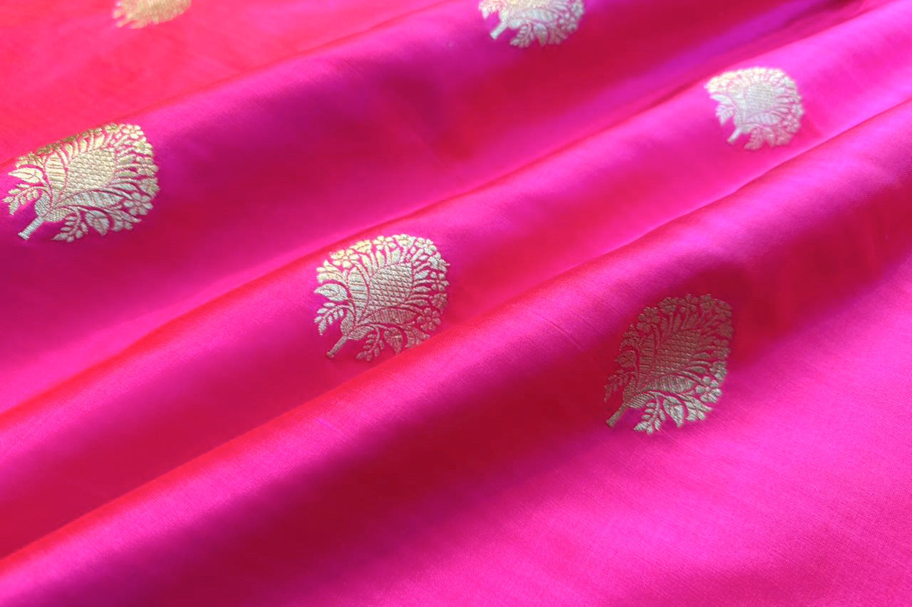 Pink Dual Tone Handwoven Banarasi Silk Fabric