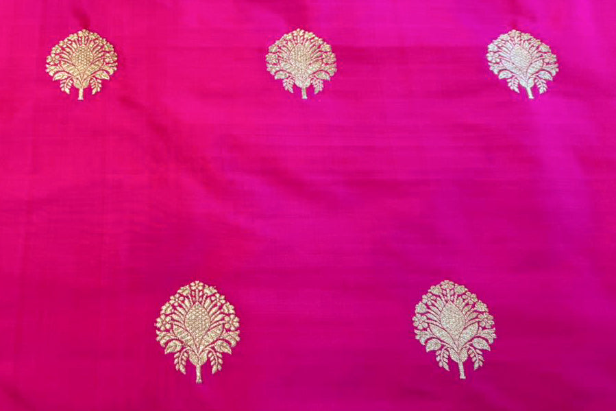 Pink Dual Tone Handwoven Banarasi Silk Fabric