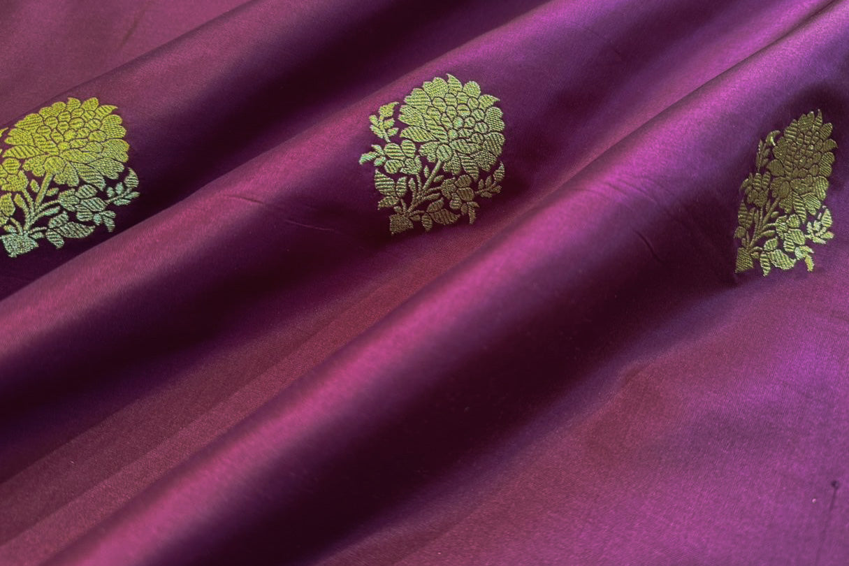 Purple Handwoven Banarasi Silk Fabric