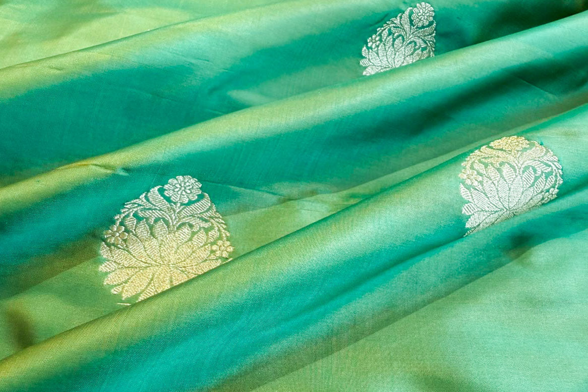 Green Dual Tone Handwoven Banarasi Silk Fabric
