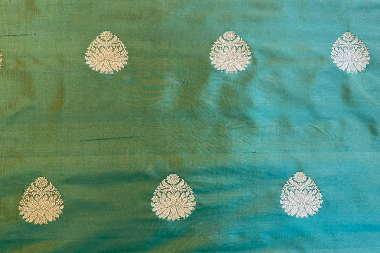 Green Dual Tone Handwoven Banarasi Silk Fabric