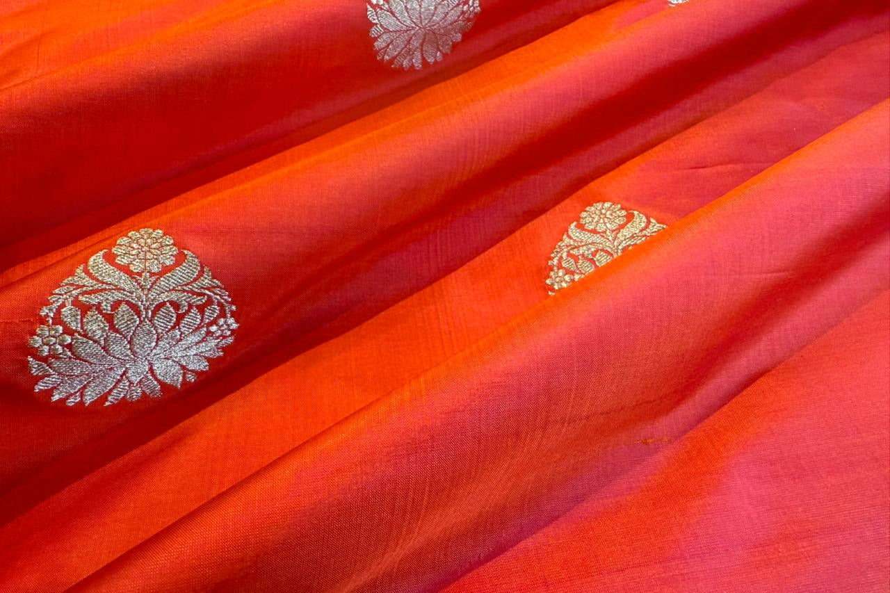 Deep Orange Handwoven Banarasi Silk Fabric