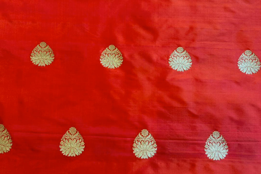 Deep Orange Handwoven Banarasi Silk Fabric