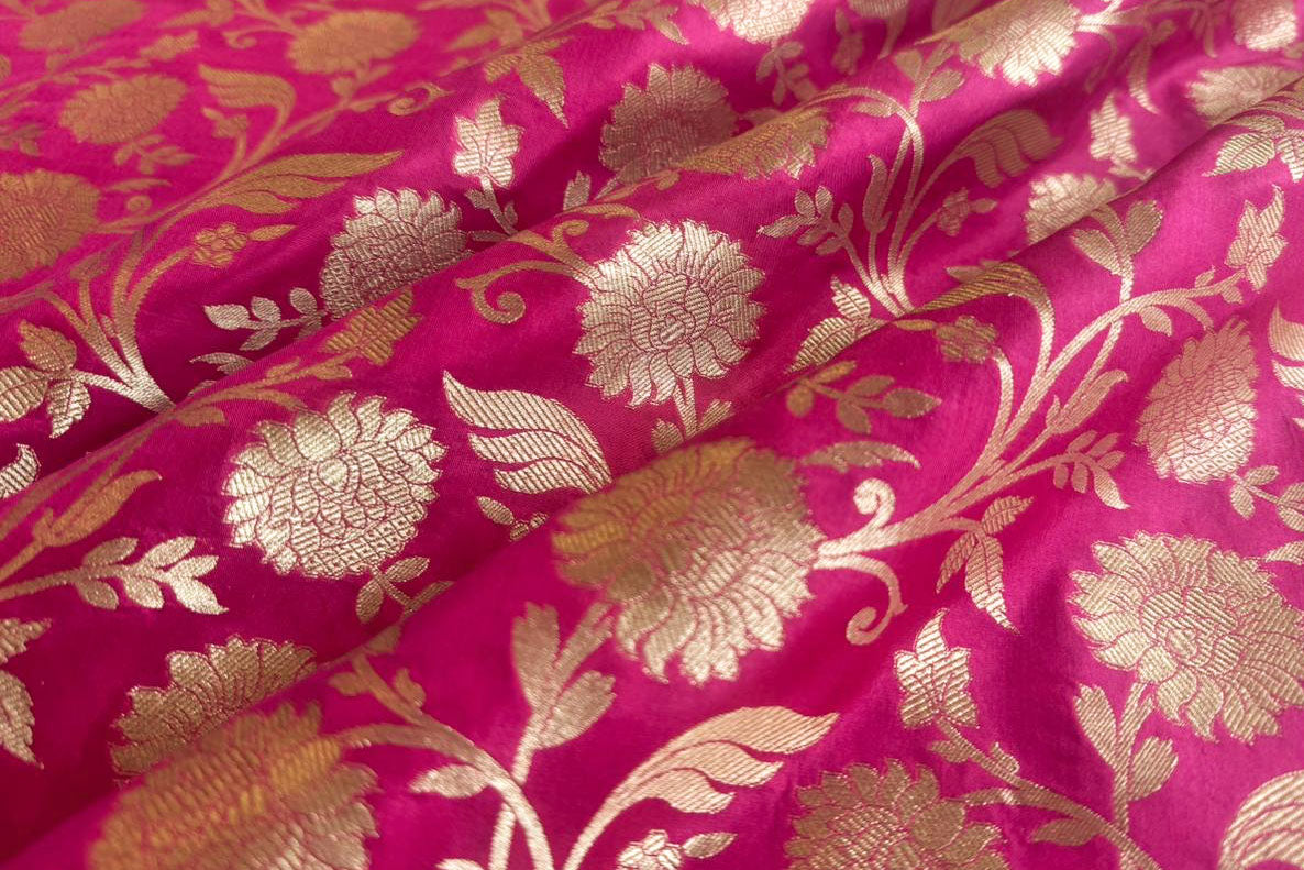 Fuchsia Pink Handwoven Banarasi Silk Fabric
