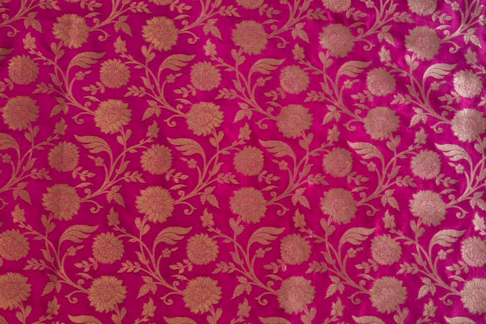 Fuchsia Pink Handwoven Banarasi Silk Fabric