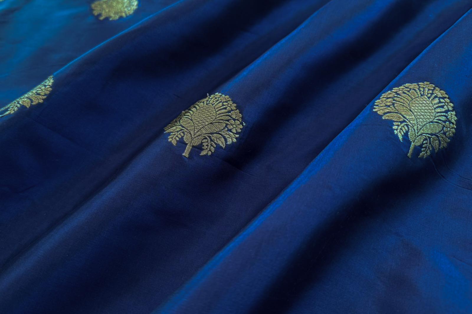 Navy Blue Handwoven Banarasi Silk Fabric