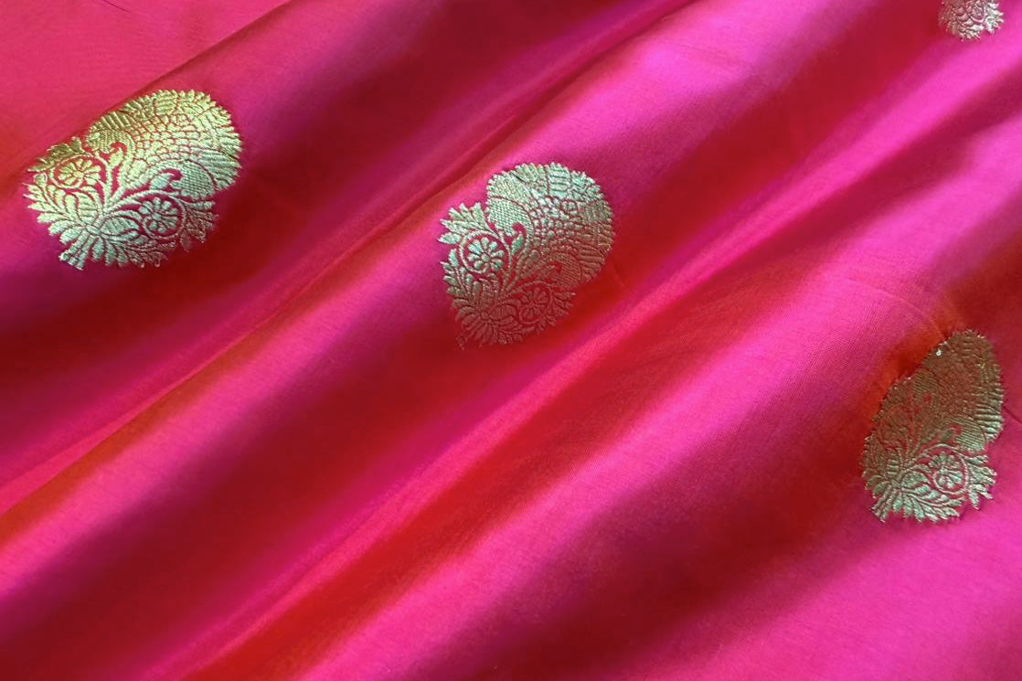 Pink Dual Tone Handwoven Banarasi Silk Fabric