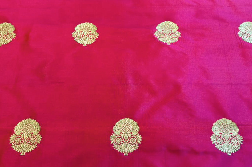 Pink Dual Tone Handwoven Banarasi Silk Fabric