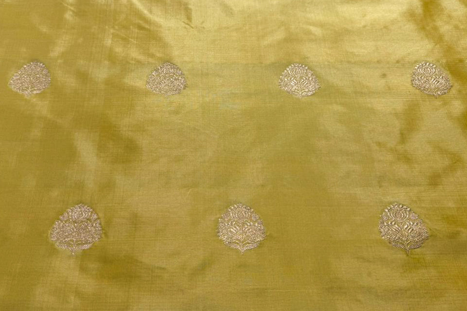 Yellowish Green Handwoven Banarasi Silk Fabric