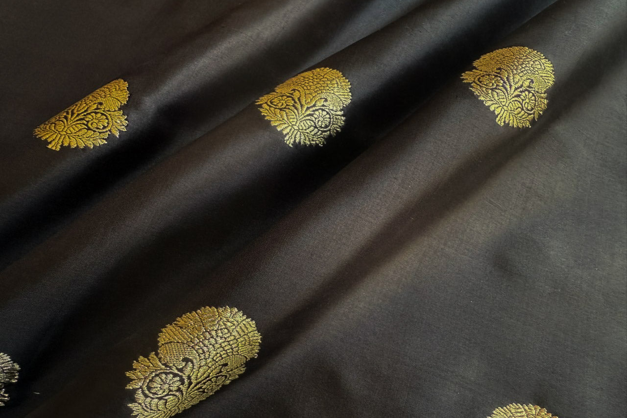 Black Handwoven Banarasi Silk Fabric
