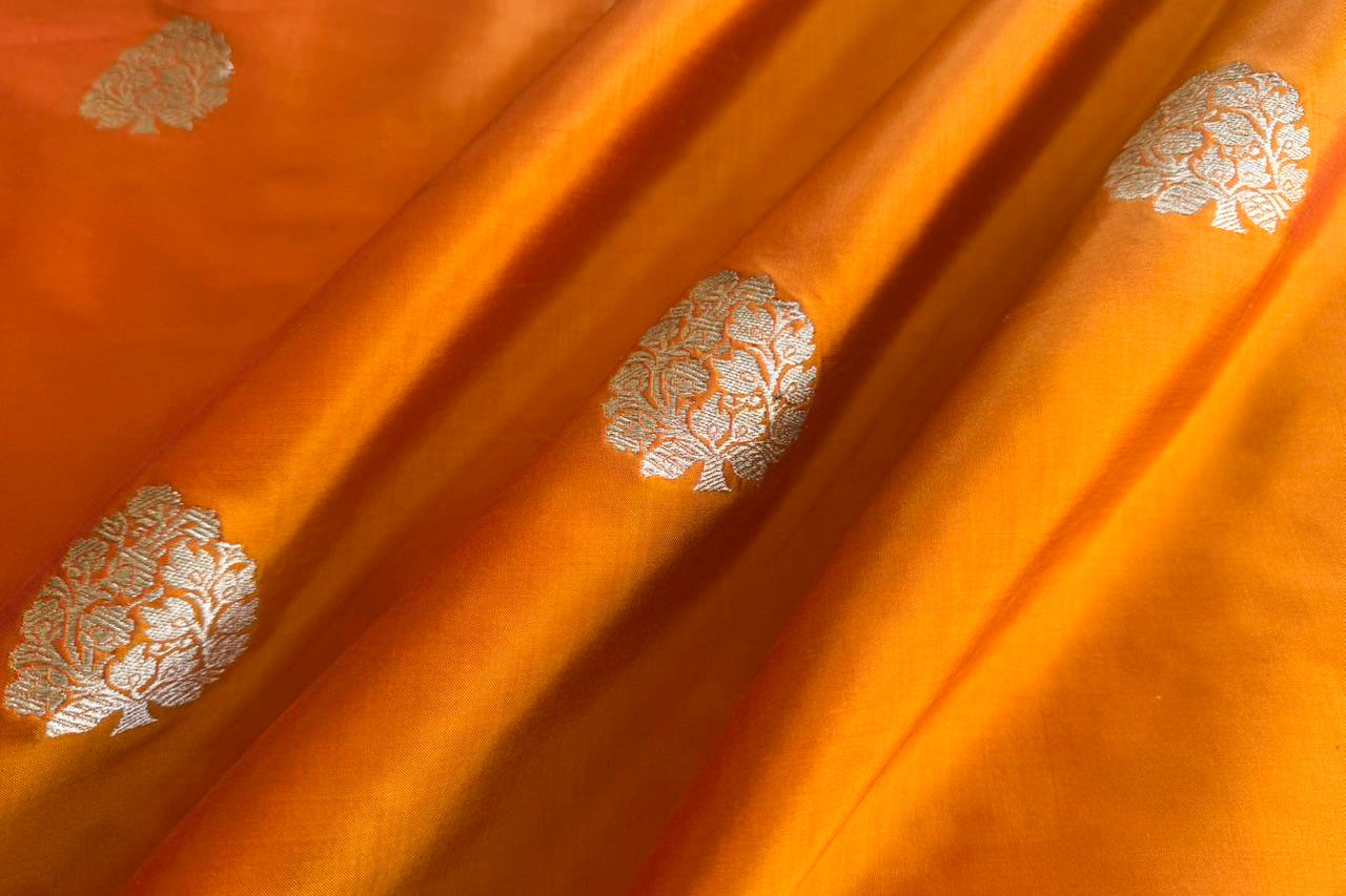 Orange Handwoven Banarasi Silk Fabric