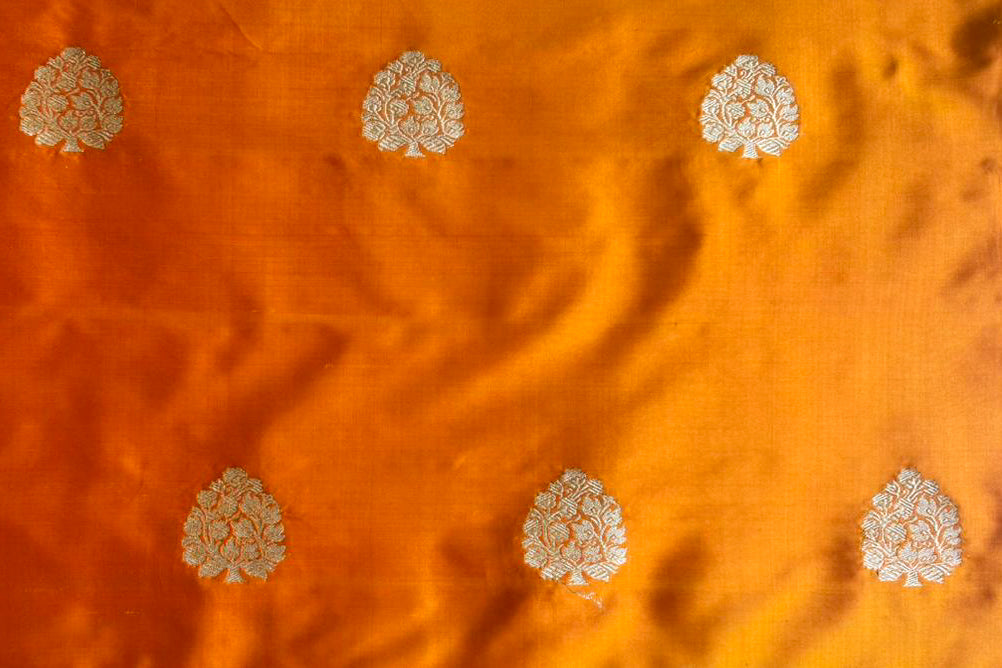 Orange Handwoven Banarasi Silk Fabric