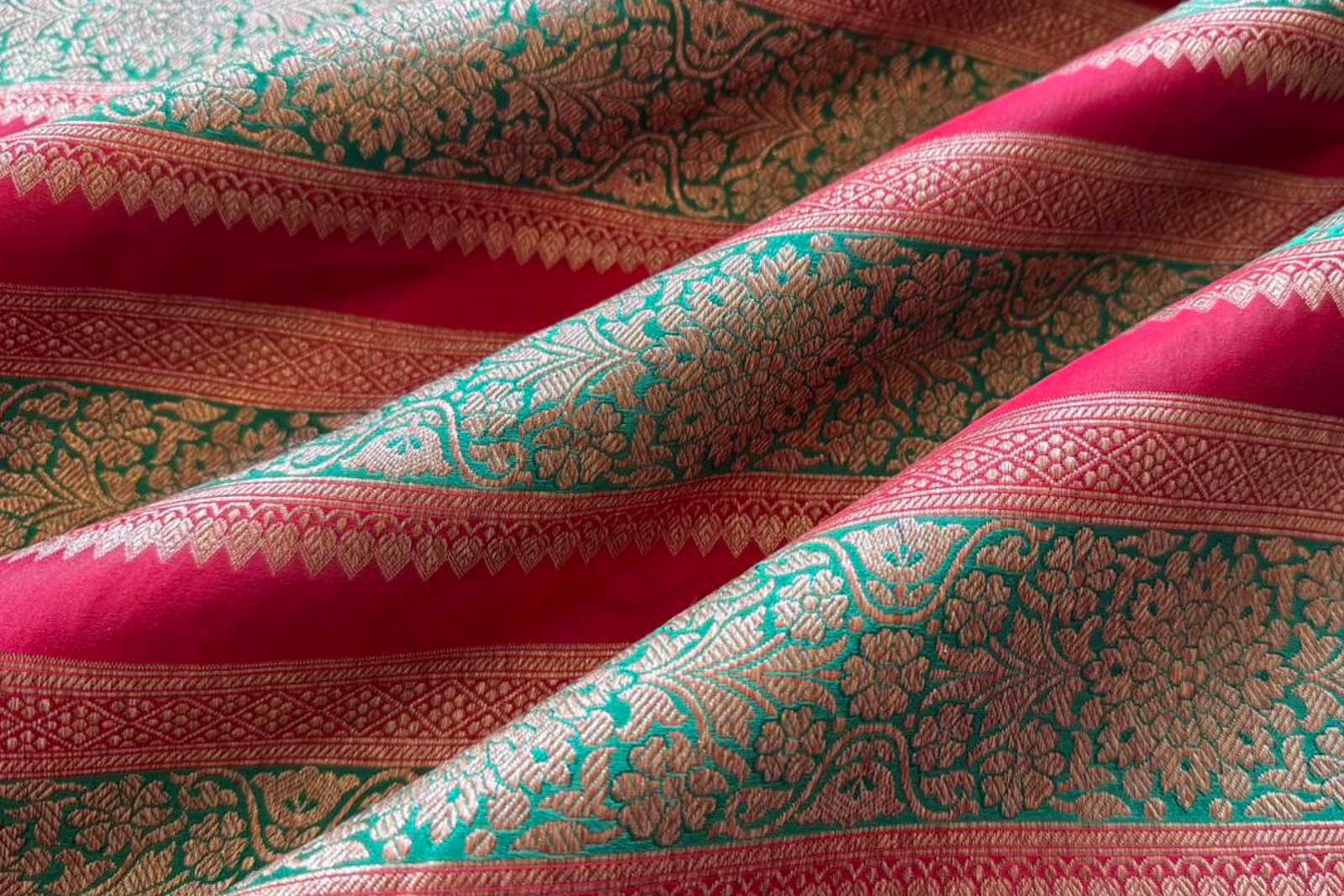 Red Green Handwoven Banarasi Silk Fabric