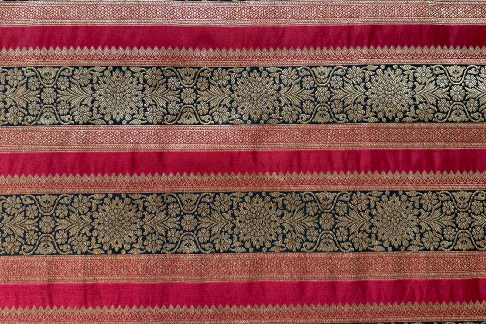 Red Black Handwoven Banarasi Silk Fabric