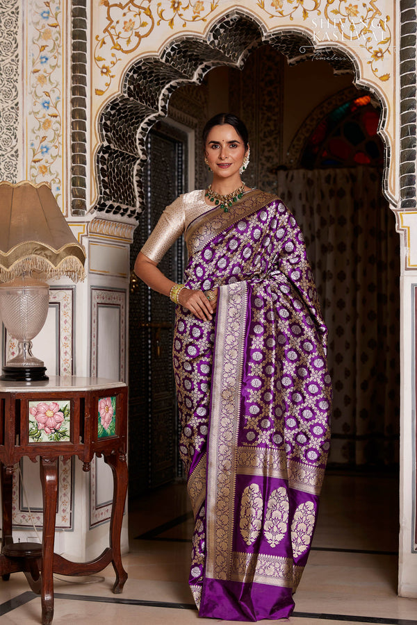 Buy Banarasi Silk Bollywood Style Traditional Purple Color Saree Bold and  Beautiful Saree With Weaving Silk Exclusive Indian Wedding Saree Online in  India - Etsy