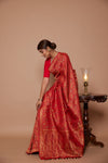 Red Handwoven Banarasi Jamawar Silk Saree