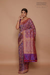 Purple Pink Handwoven Banarasi Jamawar Silk Saree