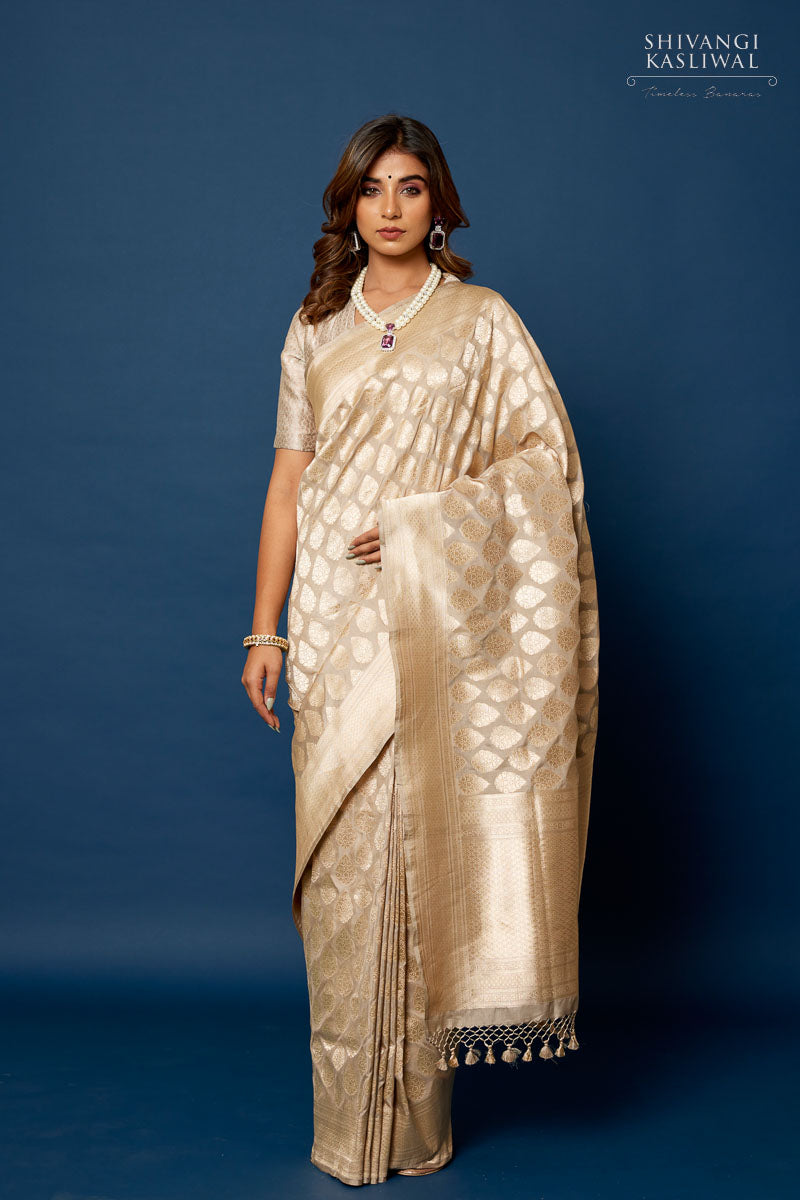 Light Grey Handwoven Banarasi Silk Saree