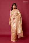 Peach Pink Handwoven Banarasi Kadhua Net Tissue Silk Saree
