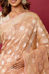 Peach Pink Handwoven Banarasi Kadhua Net Tissue Silk Saree