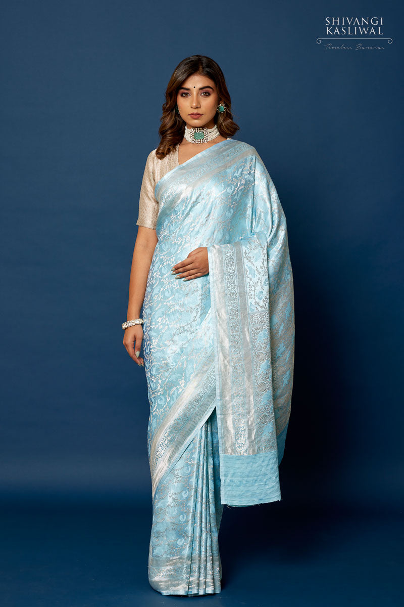 Sky Blue Handwoven Banarasi Silk Saree