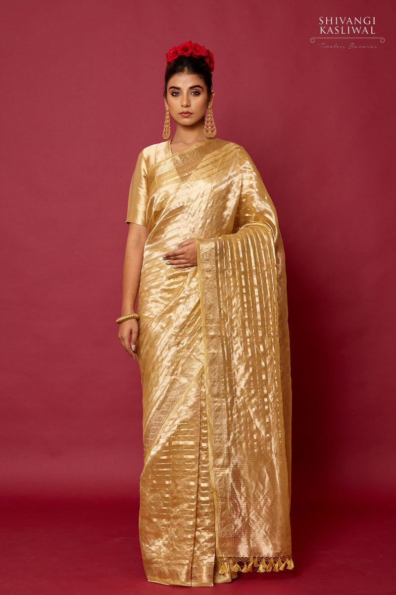 Gold Handwoven Banarasi Tissue Silk Saree