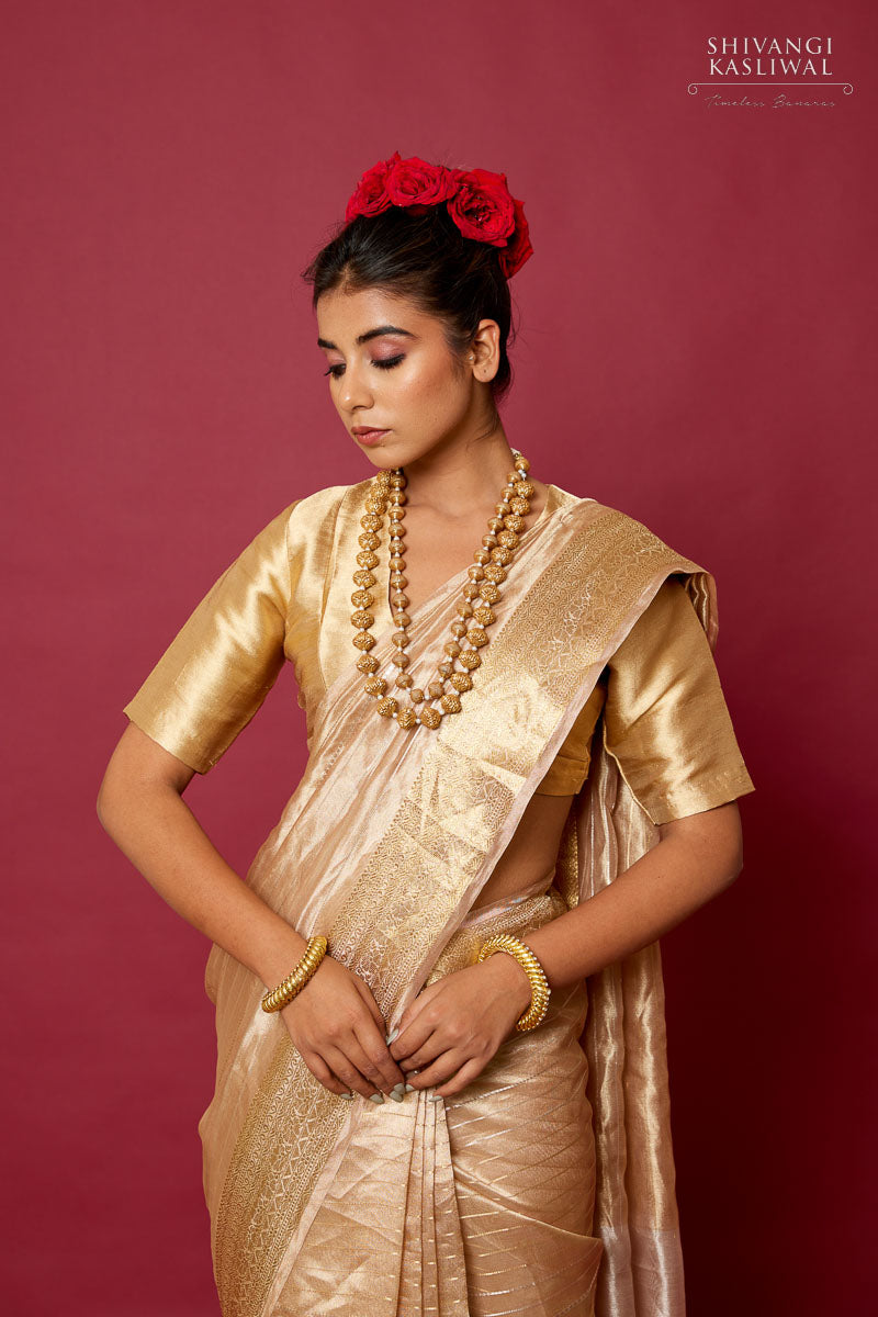 Gold Handwoven Banarasi Tissue Silk Saree