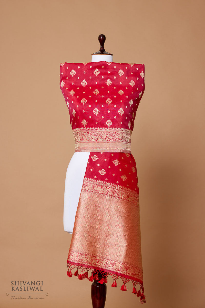 Pink Red Handwoven Banarasi Silk Dupatta
