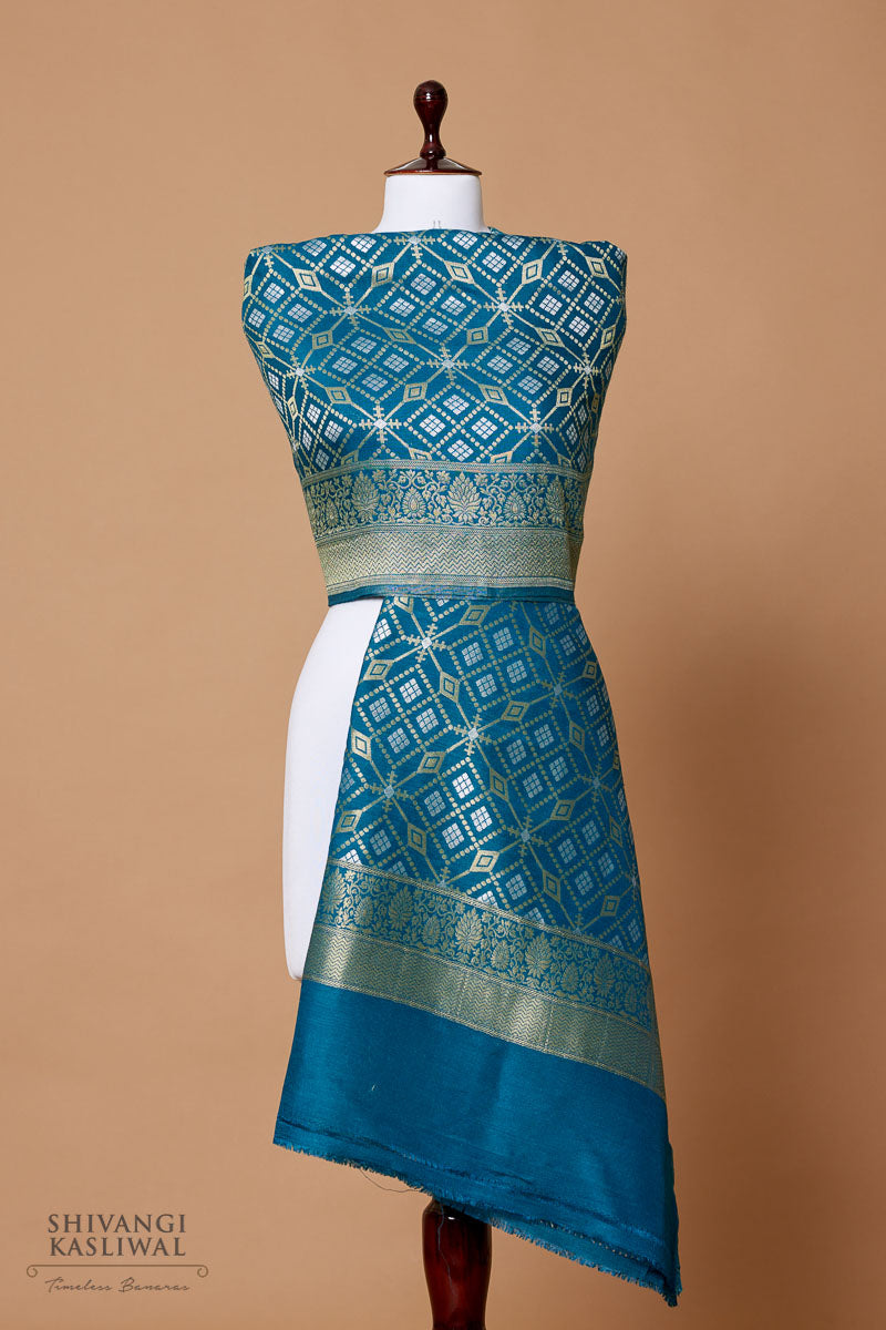 Peacock Blue Handwoven Banarasi Moonga Silk Dupatta