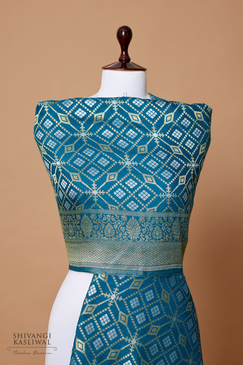 Peacock Blue Handwoven Banarasi Moonga Silk Dupatta