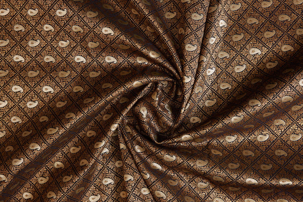 Midnight Blue Handwoven Banarasi Brocade Fabric