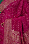 Dark Pink Handwoven Banarasi Crepe Silk Saree