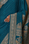 Peacock Blue Handwoven Banarasi Crepe Silk Saree