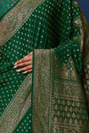 Bottle Green Handwoven Banarasi Crepe Silk Saree