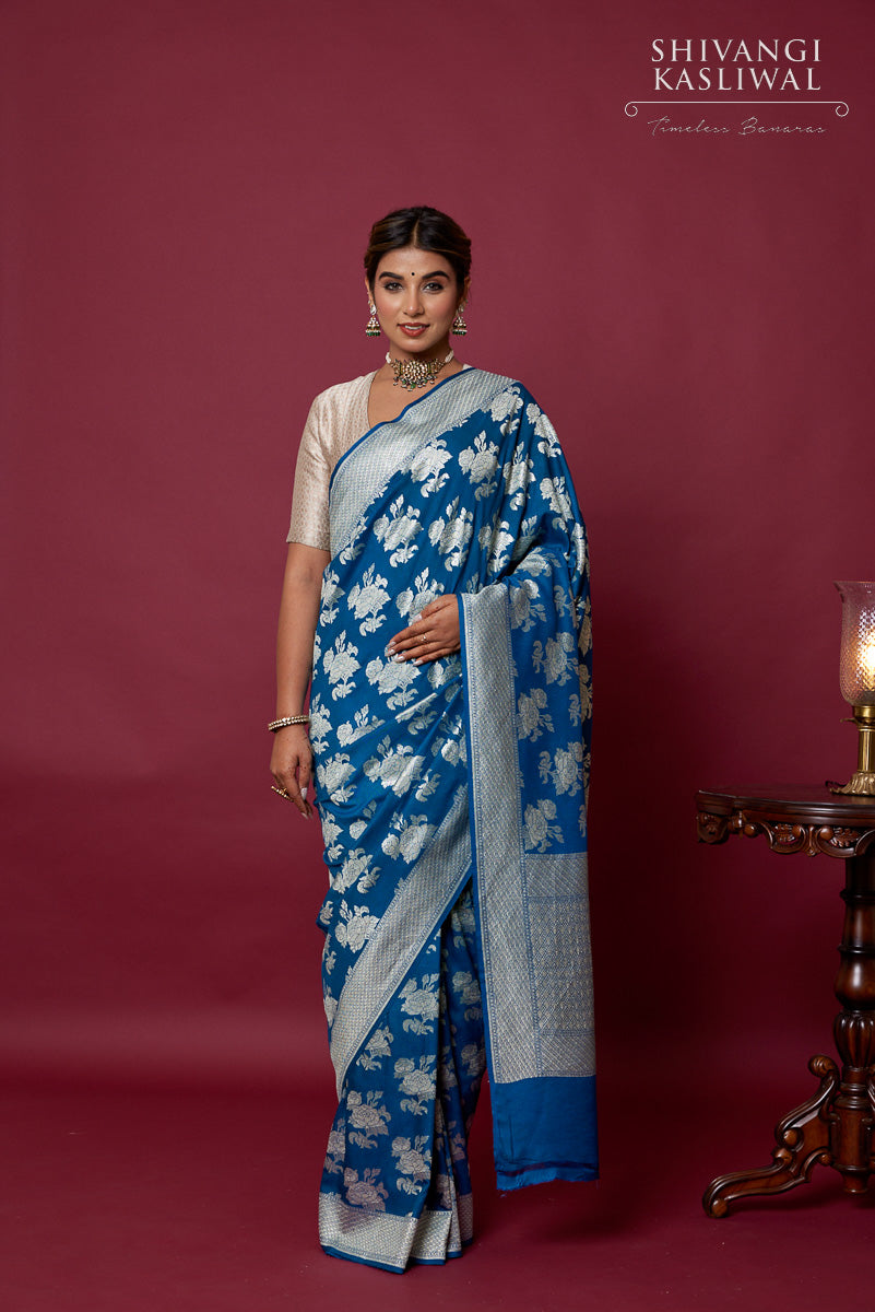 Peacock Blue Green Double Warp Elegance Kanchipuram Handloom Silk Sare –  Capell Haute Couture