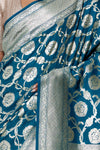 Peacock Blue Handwoven Banarasi Moonga Silk Saree